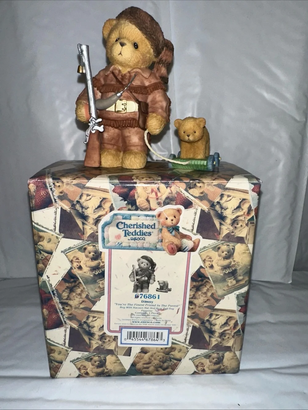 Cherished Teddies Brown Bear Figurine with Cub and Rifle